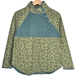 J Crew Factory Quilted button-neck sherpa tunic Sweatshirt Womens XS Loden Green